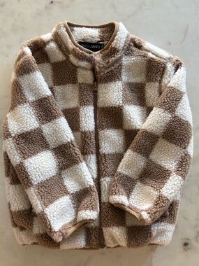 Lenox James Sherpa Jacket Toddler Size 6 Checkered Brown Cream Cozy Zip
